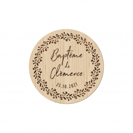 Magnet en bois couronne printanière, cadeau d'invité baptême