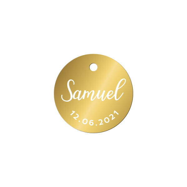 Étiquette ronde en plexiglas pour cadeau d'invité baptême