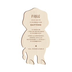Invitation baptême en bois lion thème savane