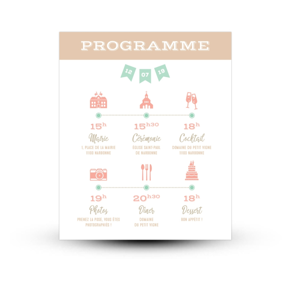 Programme personnalisé avec pictos pour mariage guinguette