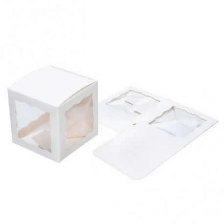 Boîte kraft blanc carrée avec 3 fenêtres transparentes pour cadeaux d'invités