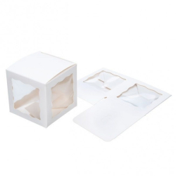 Boîte kraft blanc carrée avec 3 fenêtres transparentes pour cadeaux d'invités