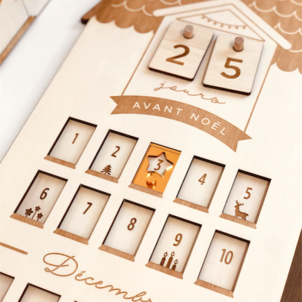 Calendrier de l'Avent en bois compte à rebours Noël