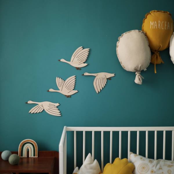 Décoration murale originales envolée d'oies en bois