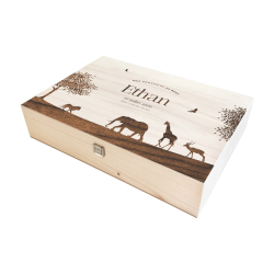 Coffret de naissance personnalisé en bois, modèle savane