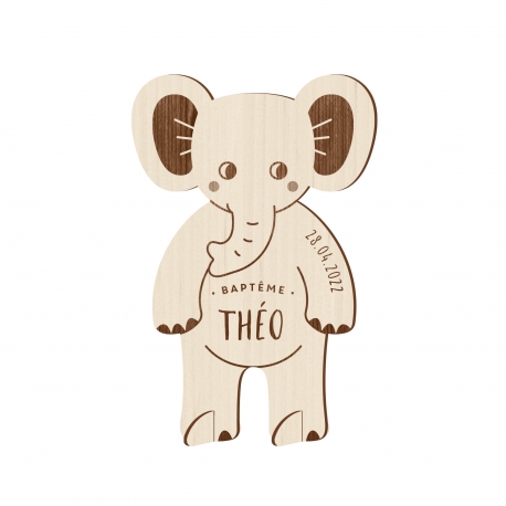Faire-part baptême original en bois éléphant