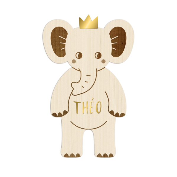 Éléphant en bois personnalisé avec prénom, décoration savane
