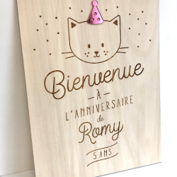 Panneau anniversaire personnalisé décoratif thème chat