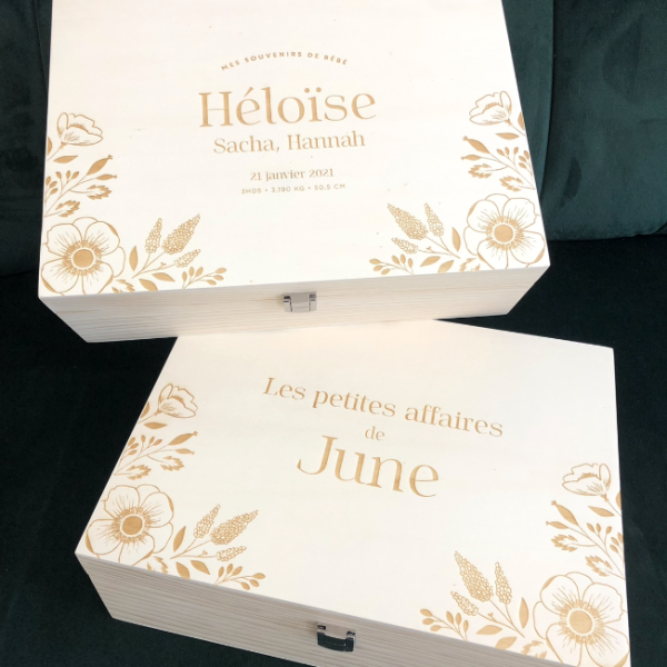 Coffret en bois personnalisé pour souvenirs bébé enfant