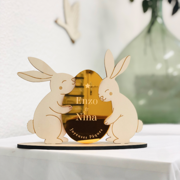 Décoration personnalisée lapins de Pâques duo