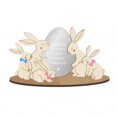 Décoration personnalisée en bois famille lapins de Pâques