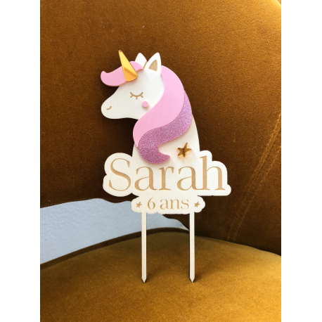 Cake topper personnalisé anniversaire licorne