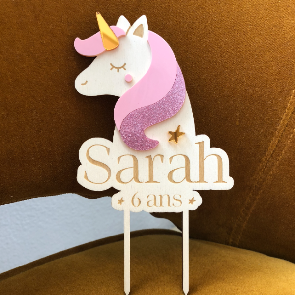 Cake topper personnalisé anniversaire licorne