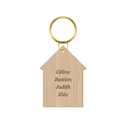 Porte-clef original en bois personnalisé avec prénom, modèle maison
