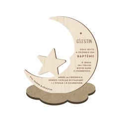 Invitation baptême personnalisée forme lune