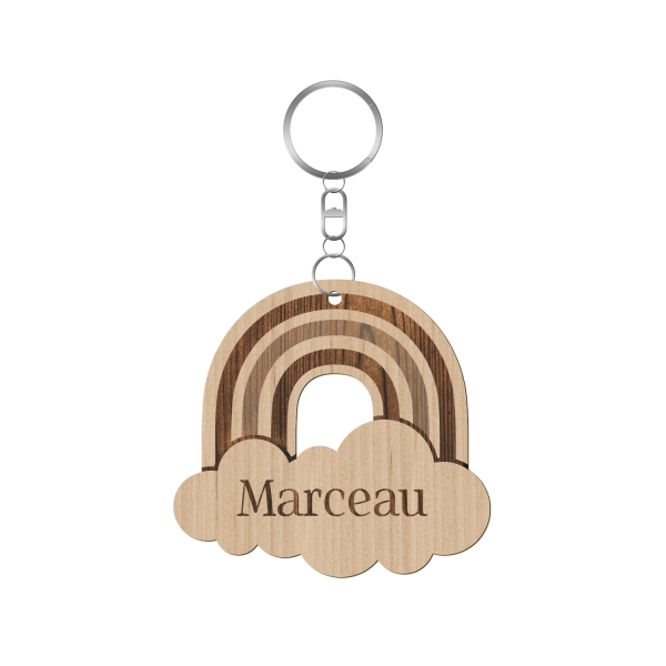 Porte-clé en bois personnalisé arc-en-ciel, cadeau naissance