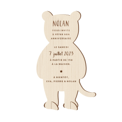 Invitation originale anniversaire enfant léopard en bois