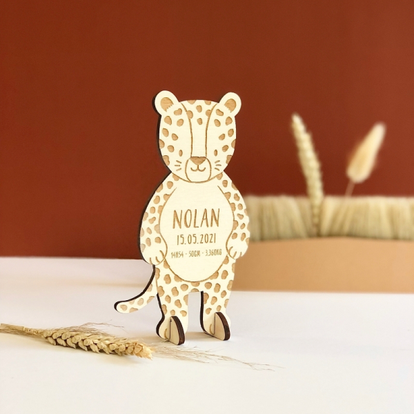 Faire-part léopard à poser, décoration personnalisée cadeau naissance