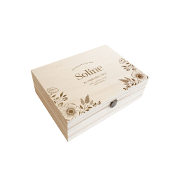 Coffret souvenirs en bois baptême de bébé, modèle fleuri