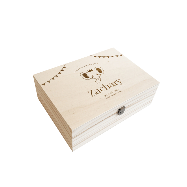 Coffret personnalisé en bois souvenirs d'enfant, modèle éléphant