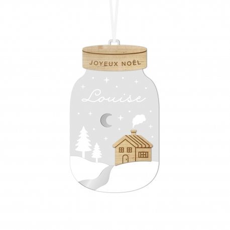 Boule de Noël personnalisée mason jar paysage enneigé