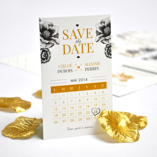 Save the date mariage personnalisé Gatsby or et noir