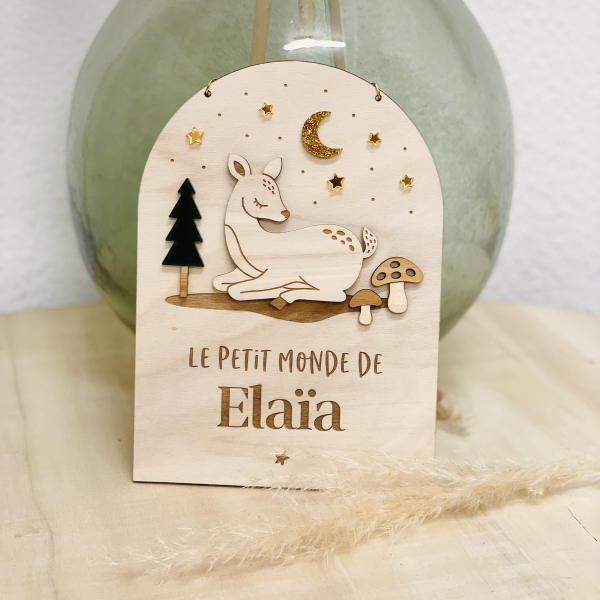 Pancarte personnalisée chambre enfant faon biche thème forêt
