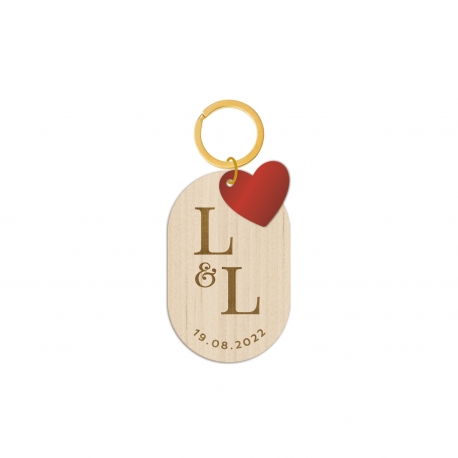 Porte-clé en bois personnalisé initiales et petit coeur, Saint Valentin