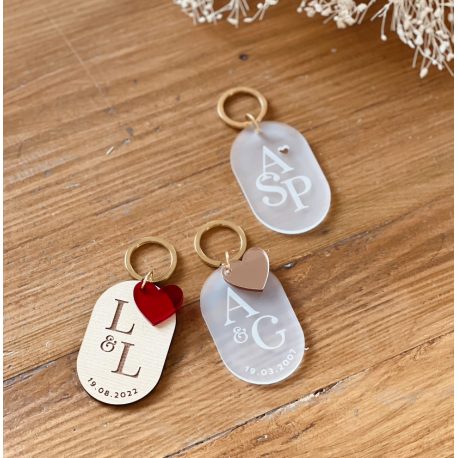 Porte-clés initiales personnalisés cadeau Saint Valentin