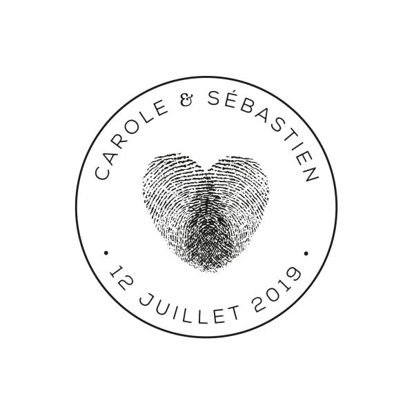 Tampon mariage personnalisé coeur empreintes