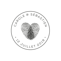 Tampon mariage personnalisé coeur empreintes