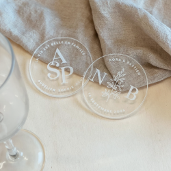 Dessous de verre personnalisable avec initiales et date, brin de laurier