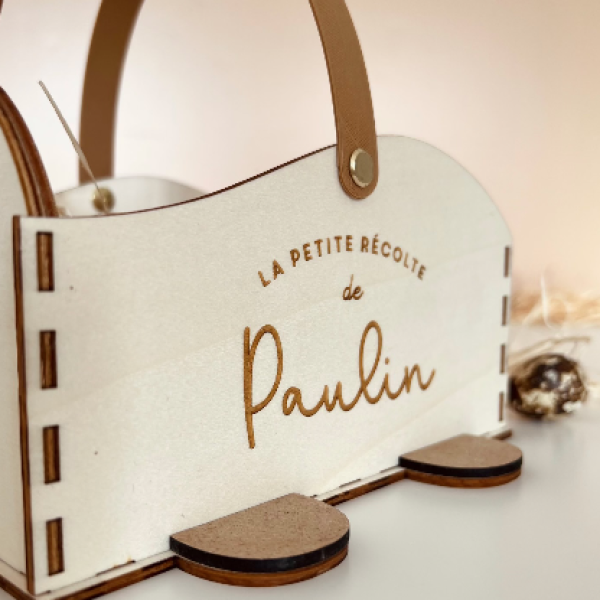 Panier en bois chasse aux oeufs personnalisable avec prénom