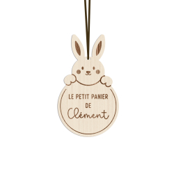Étiquette personnalisée en bois lapin, panier de Pâques
