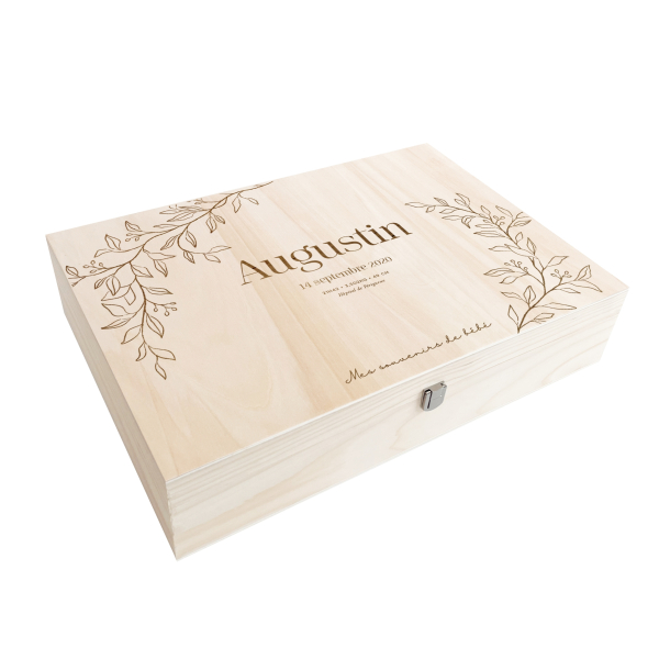 Coffret de naissance personnalisé en bois modèle végétal