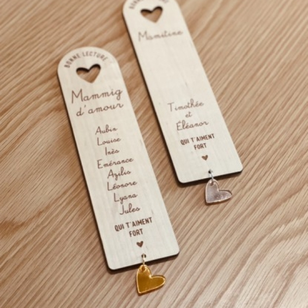 Marque-page personnalisé en bois, cadeau original maman