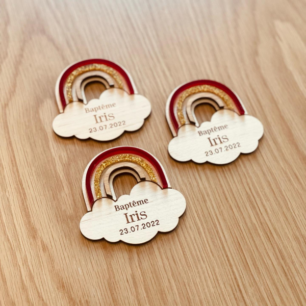 Cadeaux d'invités baptême personnalisables, magnets arc-en-ciel