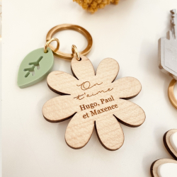 Porte-clés en bois marguerite, cadeau utile maman