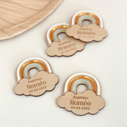 Magnets en bois personnalisés, cadeaux baptême originaux