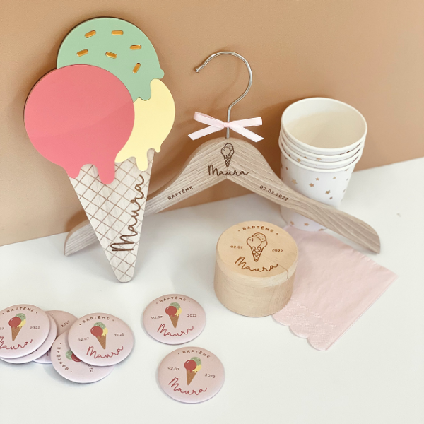 Baptême thème glace cintre enfant personnalisé