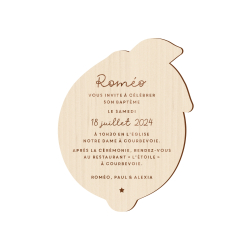Invitation baptême originale en bois citron
