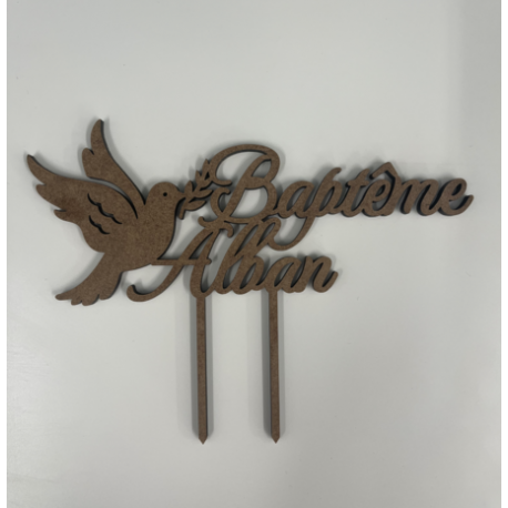 Cake topper baptème colombe ALBAN
