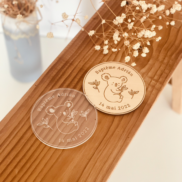 Dessous de verre baptême, cadeaux d'invités thème koala