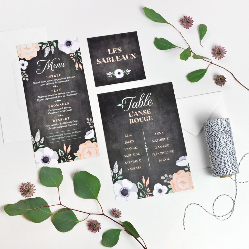 Papeterie De Mariage Ardoise Fleurie Menu Champetre Et Retro
