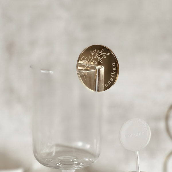 Marque-verre personnalisé mariage, rondelle de verre mariage
