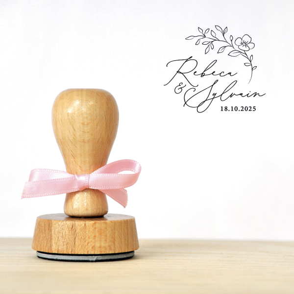 Tampon encreur personnalisé, mariage fleuri