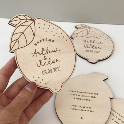 Remerciements baptême originaux citron en bois