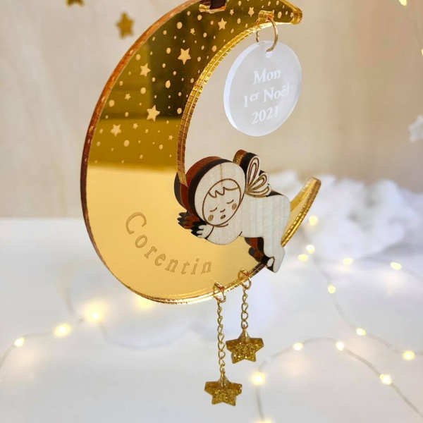 Boule de Noël à personnaliser clair de lune et nouveau né