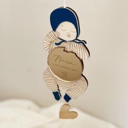 Décoration en bois souvenir de naissance, poupon Marie Savart