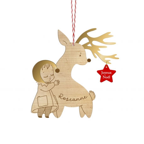 Décoration sapin de Noël personnalisable renne et fille Marie Savart